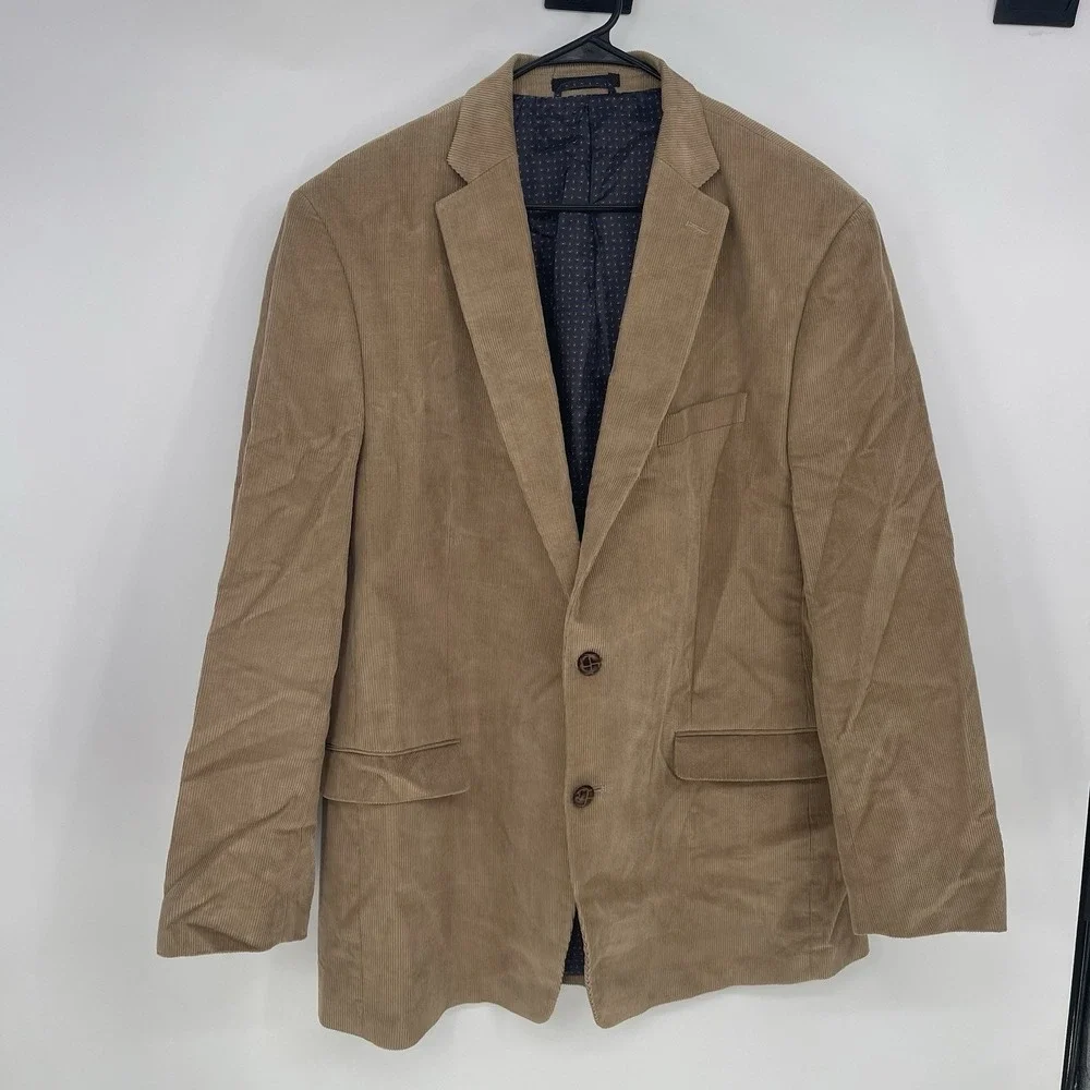Men Chaps Tan Corduroy Jacket Size 48L Knot Button Blazer Chore Barn coat F-186